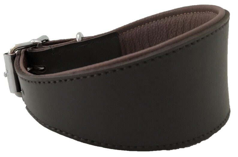 Hand Made Brown Padded Lined Leather Lurcher Greyhound Dog Collar Soft