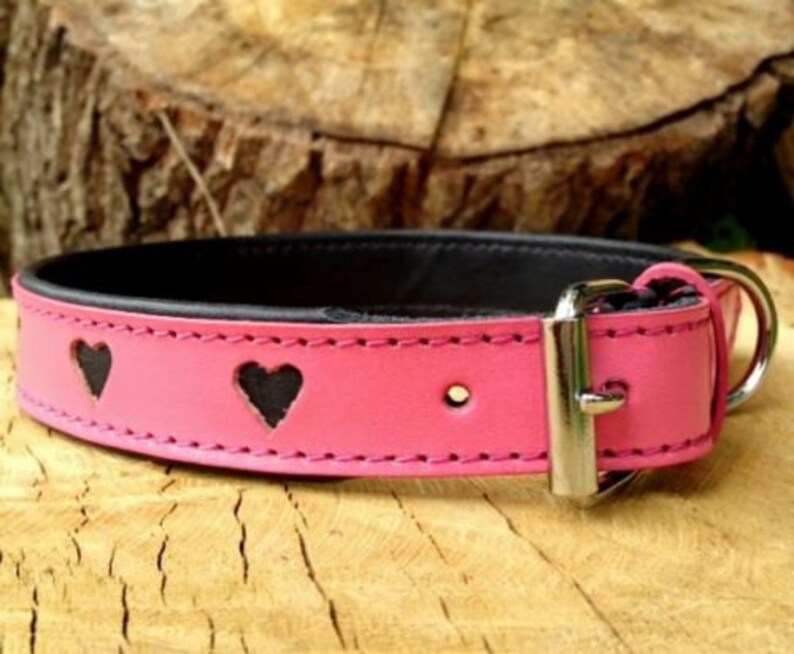 Hand Made Pink Leather Dog Collar Girl Padded Strong Pretty Etsy