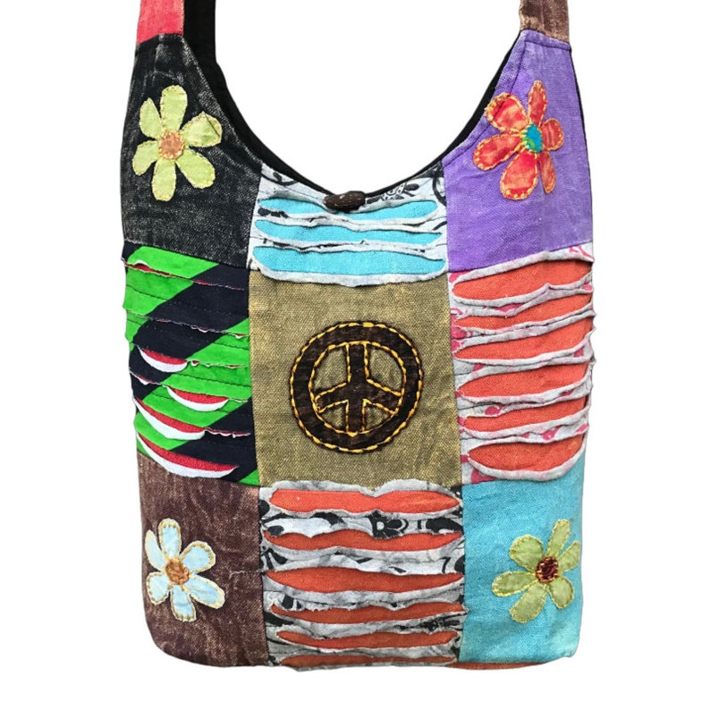 Boho Hippy Sling Bag Hippie Beach Handbag Shoulder Flower Nappy Festival Retro Style Peace Symbol image 4