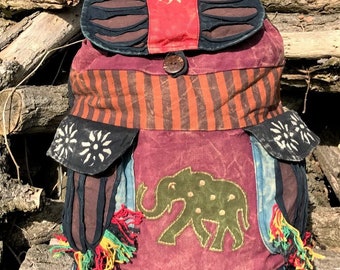 Indie Boho hippie rugzak, handgemaakte katoenen tas, olifant design hippie strand vrede festival rugzak retro stijl