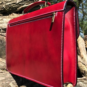 15 Hand Made Italian Leather Red Briefcase Laptop Satchel Portfolio Messenger Bag Real Leather Office Bag image 3