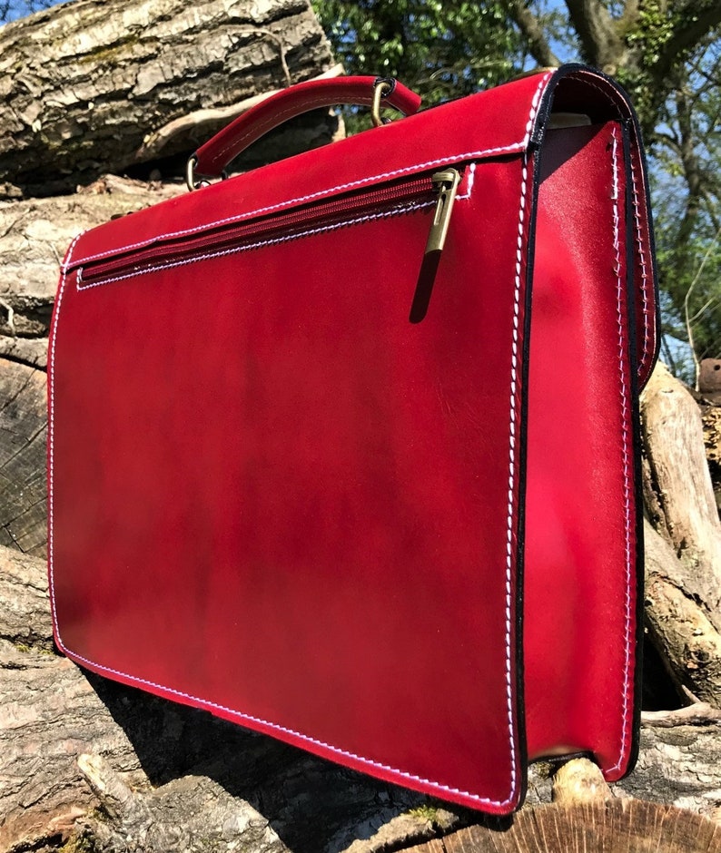 15 Hand Made Italian Leather Red Briefcase Laptop Satchel Portfolio Messenger Bag Real Leather Office Bag image 3