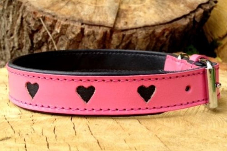 Hand Made Pink Leather Dog Collar Girl Padded Strong Pretty Etsy