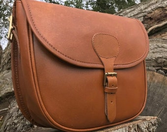 Hand Made Real Leather Tan  Cartridge Bag Satchel Shooting With Strap Leather, Gift for Him