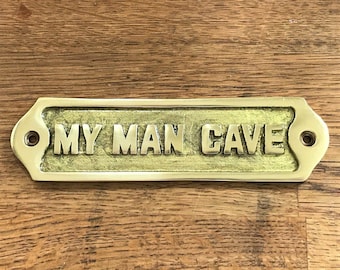 Hand Made Man Cave Sign Shed Antique Style Brass Plaque Christmas Day Gift Idea for Dad Daddy Present Gift For Him