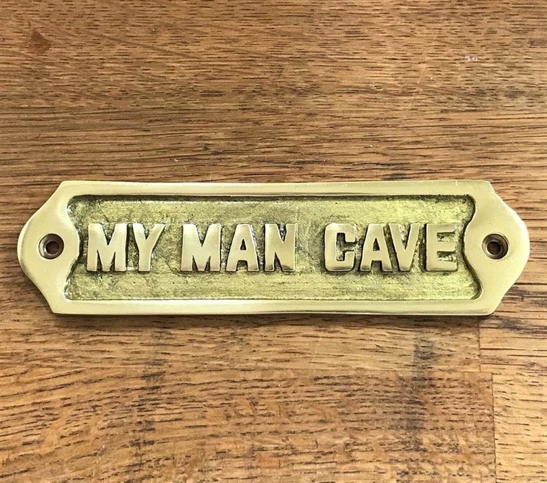 Hand Made Man Cave Sign Shed Antique Style Brass Plaque Christmas Day Gift Idea for Dad Daddy Present Gift For Him image 1