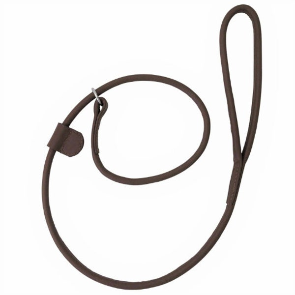 Handmade Brown Soft Leather Loop Dog Leash Lead Training Slip Rolled Showing