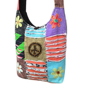Boho Hippy Sling Bag Hippie Beach Handbag Shoulder Flower Nappy Festival Retro Style Peace Symbol image 3