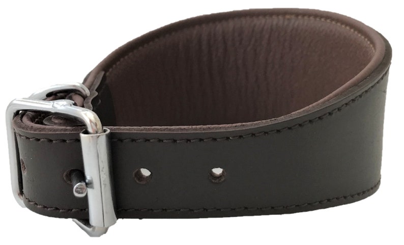 Hand Made Brown Padded Lined Leather Lurcher Greyhound Dog Collar Soft