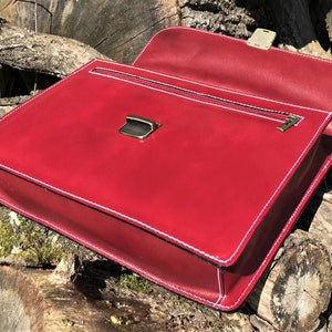 15 Hand Made Italian Leather Red Briefcase Laptop Satchel Portfolio Messenger Bag Real Leather Office Bag image 4