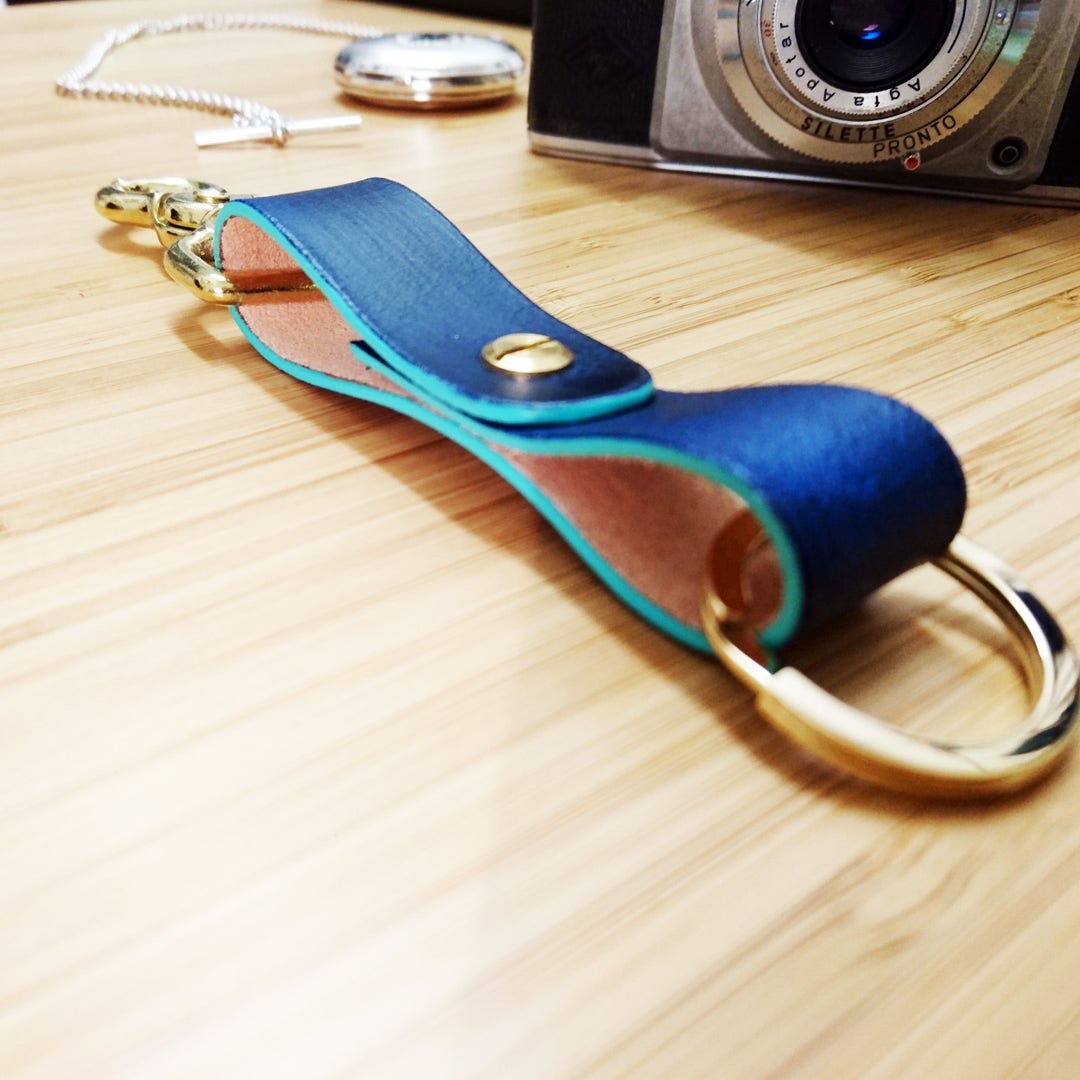 Personalised Handmade Navy Blue Dark Blue Leather Key Fob, Keyring ...