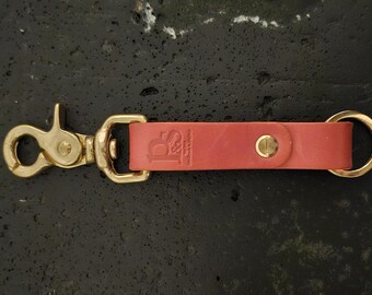 Personalised Handmade Leather Key Fob, Veg Tan Leather, red leather, Keyring, Keychain, Lanyard, Key holder, Organizer, Key Chain, Gift