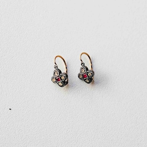 Very Antique Pure Solid Earrings Gold and Silver with Ruby and Diamons 19.2K Estate From Portugal