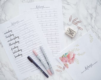 Bullet Journal Modern Calligraphy Brush Lettering Practice Sheets