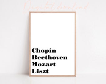 Digital Download Chopin Beethoven Mozart Liszt Print - Classical Music Print