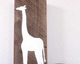 Giraffe Art -  reclaimed wood artwork sign block free standing