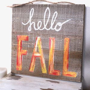 Hello FALL Art - Wood Artwork Wall Hanging Sign Orange White - Etsy
