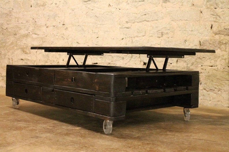 Pallet Furniture Coffee Table With Lift Function Rolls Etsy