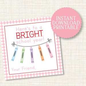 First Day of School Favor Tag, First Day of School Gift Tag, Crayon First Day of School Tag, Pastel First Day of School Tag, Instant Access