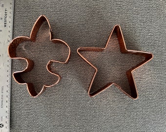 Fleur de Lis and Star Copper Cookie Cutters Vintage NOS