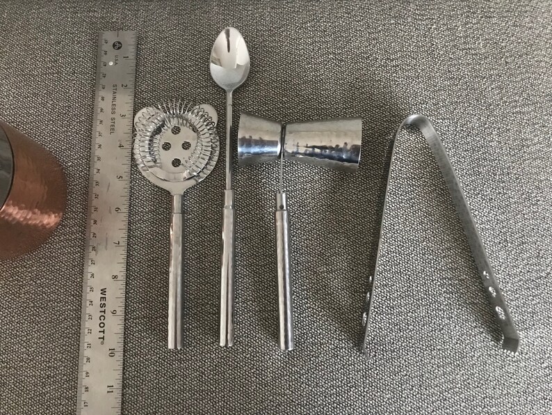 Hammered Copper Cocktail Shaker Set Williamssonoma Vintage Etsy