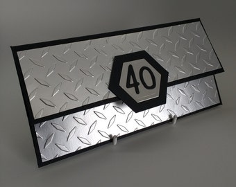 Handmade 40th Birthday Money Envelope: Silver Checker Plate Design