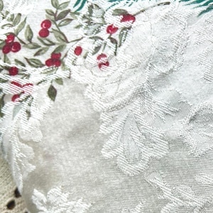 Vintage Tablecloths Jacquard Beige w/Pine & Berries or Traditional Soft Yellow Cotton Shabby Chic Eclectic Cottage Core 1960's