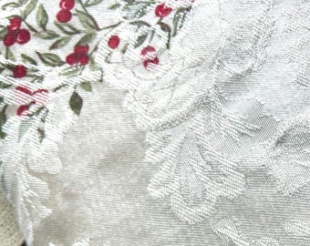 Vintage Tablecloths Jacquard Beige w/Pine & Berries or Traditional Soft Yellow Cotton Shabby Chic Eclectic Cottage Core 1960's