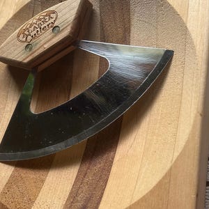 Alaskan Ulu Stainless Rocker Knife Kitchen Chopper Cutting Bowl Board Unique Gift BOHO Clean Cooking Holiday Fun Food Prep