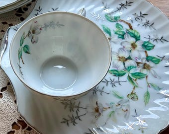 Vintage Oyster Dish Snack Plate Cup Happy Hour Cocktail Party Easter Brunch Porcelain Dog Wood Silver Leaf Unique Antique Welcome Spring