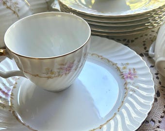 Vintage Tea Set Bone China for Everyday Spring is in the Air Mikasa GAYLORD 511 1970's Stunning Dainty Pretty Pink Flower Gold Rim