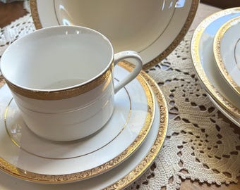 Vintage China Sango Empress Gold Service for Two Pristine Quite the Pair Cup Saucer Dessert/Lunch Soup Bowl Make Every Day Special Unique
