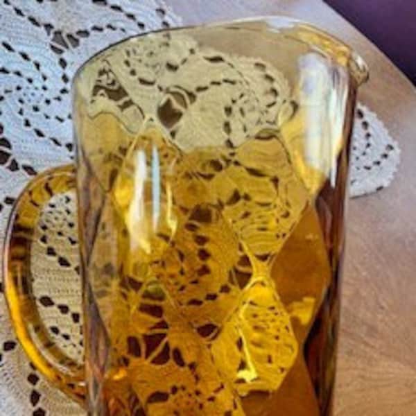 Vintage Amber Glass Pitcher October Fest Fall Fun Diamond Textured Rippled Glass Rustic Farmhouse Table Kitchen Accent Unique Holiday Gift