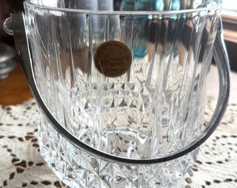 Vintage Crystal Ice Bucket Shabby Chic Bar Decor Made in France Circa 1990's in Fortunoff Box Unused Unique Gift J.G.Durand & Co.