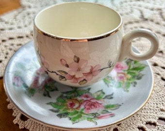 Unique Vintage Demitasse Spring Flower Miss Match Espresso Dainty Tea Saucer Eclectic Chocolate Cup Prettiest Little Gift Shabby Chic China