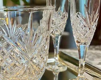Vintage Crystal Champagne Flutes Silver Tray Ice Bucket Exquisite Unopened Set of 4 Elegant Gift Conversation Piece Happy New Year