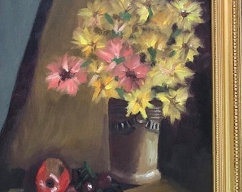 Original Oil Painting Floral Bouquet Spring Summer Flower Abundant Everlasting Unique Mother's Day Gift One-Of-A-Kind Beautiful Wood Frame