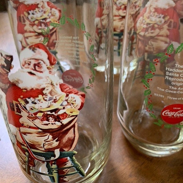 Vintage Coca-Cola Glasses Family Dinner Gathering Home for the Holidays Retro Coke Santa Unique Gifting Circa 1970's Never Used Set of 4