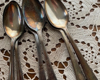 Vintage Silver Teaspoons Shabby Chic Tea Party Beautifully Plated Stamping Art Deco Geometric Unique Retro Assortment Love Tea Houses BOHO