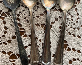 Vintage Silver Teaspoons Shabby Chic Tea Party Beautifully Plated Stamping Unique Retro Art Deco Geometric Let's Have Lunch