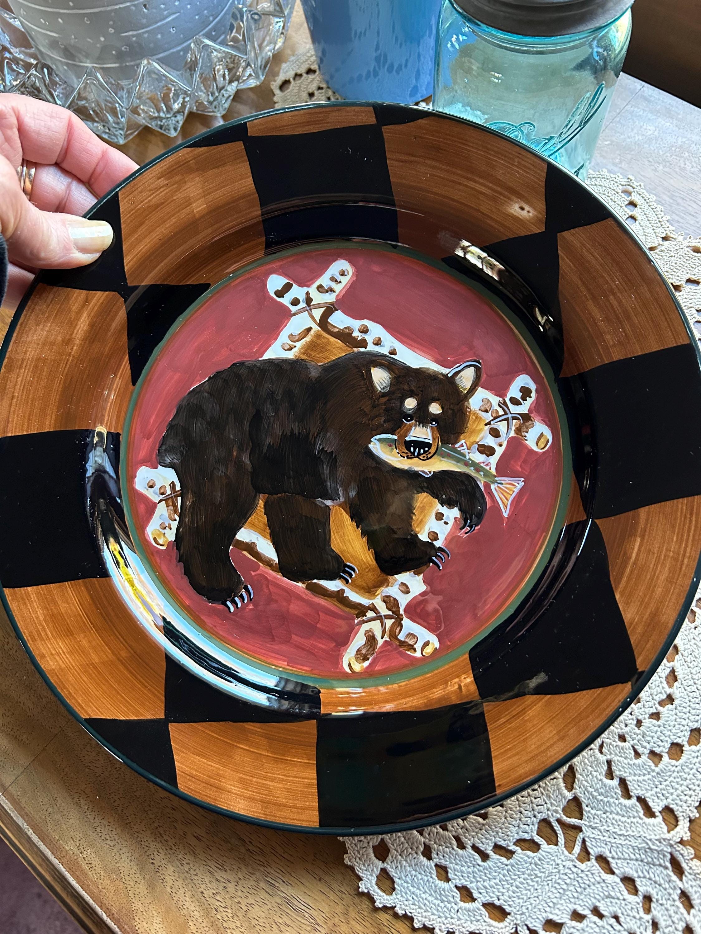 Country Cabin Serving Plate Black Bear Woodsy Father's Day Gift