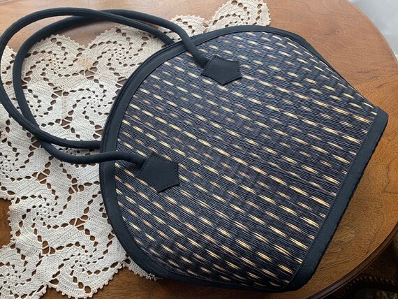 Vintage Black Straw Bag BOHO Pocketbook Handmade … - image 4