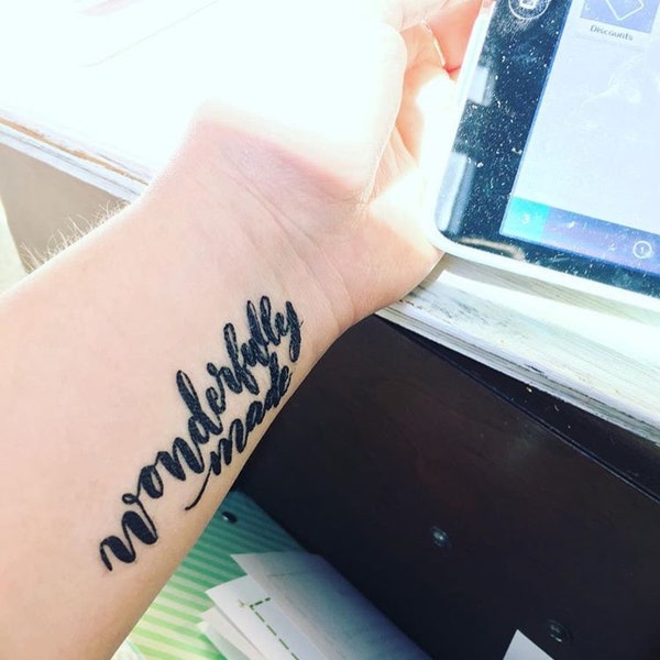 Wonderfully Made Temporary Tattoo | Watercolor, Calligraphy, Removable, Scripture