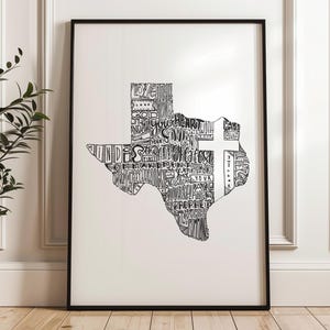 Impression d'art du Texas, carte de l'État, art mural, cadeau de pendaison de crémaillère du Texas, étoile solitaire, cadeau de Noël militaire, poster basé sur la foi, téléchargement numérique imprimable
