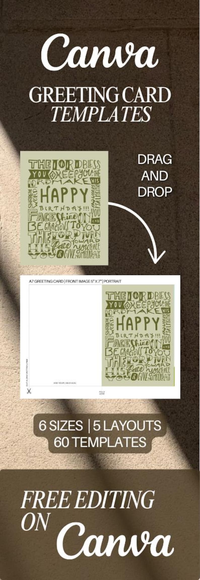 Professional greeting card template bundle designed for Canva, ideal for small business owners, Etsy sellers, and creatives. Includes customizable card sizes: 4.75” square, A2, A6, A7, 4x6”, and full-page. Print at home on US Letter or A4 paper for instant use. Perfect for branding, client appreciation, or selling unique designs. Whether for weddings, holidays, or personal stationery, these easy-to-edit templates streamline your creative process.
