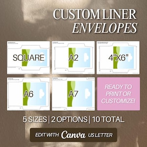 Afdrukbare envelop met voering Envelop voor 5 x 7 kaartsjabloon bundel afdrukbare wenskaart A2 opvouwbare sjabloon A6 slepen en neerzetten Canva 4 x 6