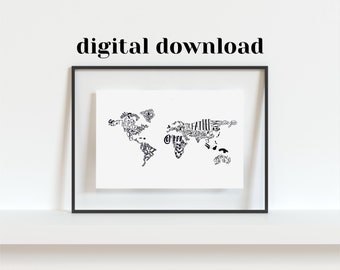 Digital Download, Printable, Matthew 28:18-20, Bible, Home Decor, Christian, Scripture Wall Art, Hand Lettered, Great Commission, World Map