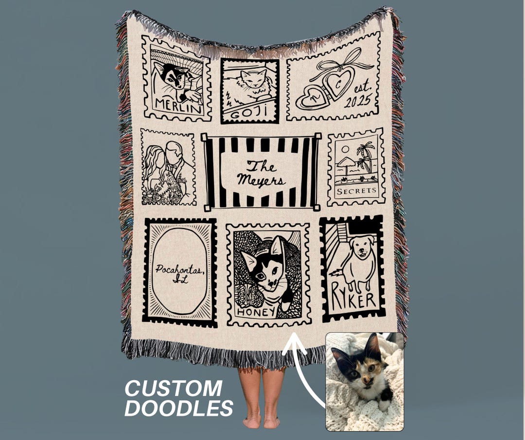 Custom Couple Blanket Wedding Gift Newlywed Personalized Family Name Keepsake Engagement Gift Pet Portrait Woven Throw Cotton Anniversary