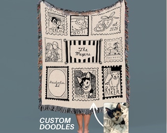 Custom Couple Blanket Wedding Gift Newlywed Personalized Family Name Keepsake Engagement Gift Pet Portrait Woven Throw Cotton Anniversary