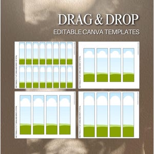 K&ouml;nnte beinhalten: Vier druckbare Canva-Vorlagen f&uuml;r Drag-and-Drop-Aktivit&auml;ten. Jede Vorlage zeigt ein Rechteck in unterschiedlicher Gr&ouml;&szlig;e mit einem gr&uuml;nen und blauen Farbschema. Der Text "DRAG & DROP" und "EDITABLE CANVA TEMPLATES" befindet sich oben im Bild.